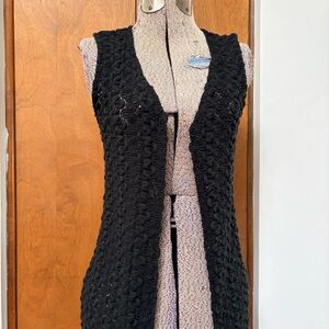 Vintage 80’s/90’s Contempo Casuals Black Crochet Knit Sleeveless Duster Vest